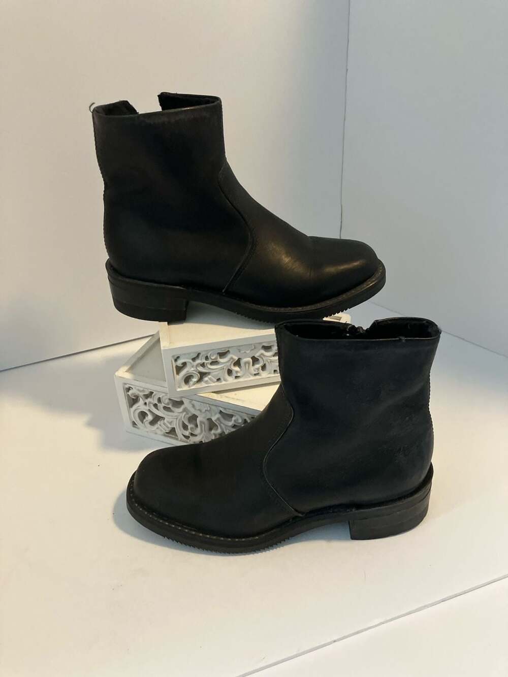 Double-H 6110 Men's Black Leather Side Zipper Ankle Boots Size 7.5 D